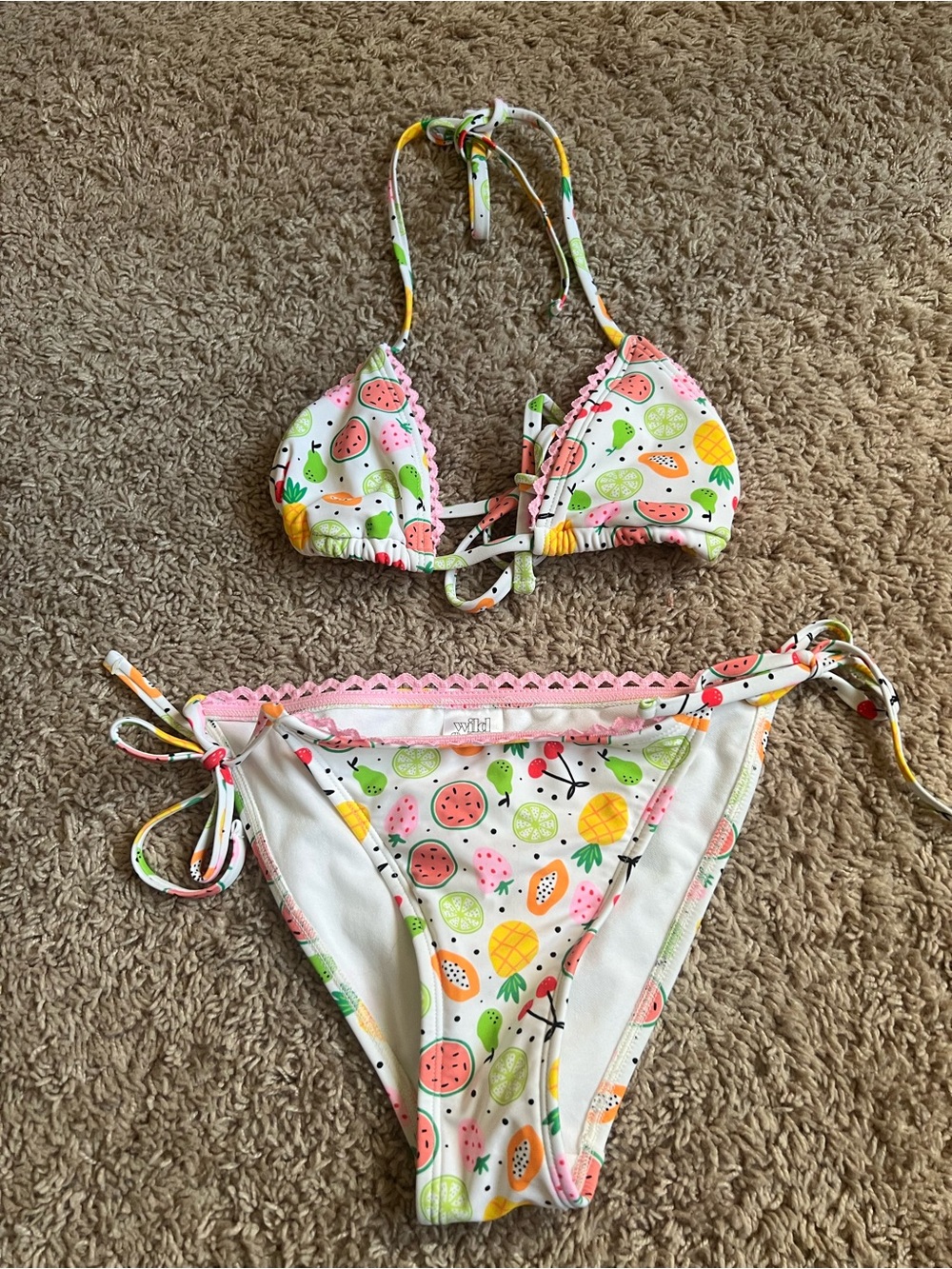 Fruit-Print Pink Trim Two-Piece Swim Set